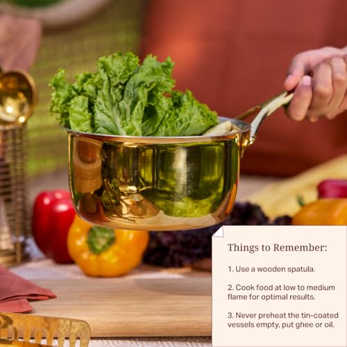 P-TAL P•TAL Brass Saucepan 1.2L with Insulated Heat-Resistant Handle | 100% Pure Brass Tin Coated Tea Pan | Chemical-Free and Non-Stick (Free 30ml Copper & Brasss Cleaning Solution) - Image 4