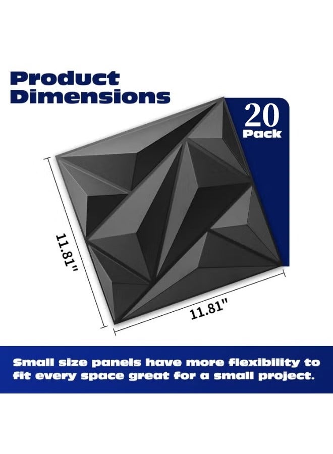 Tiokkss Wallpanels 20 Pack 3D Wall Panel Diamond for Interior Wall Décor, PVC Flower Textured Wall Panels for Living Room Lobby Bedroom Hotel Office, Black, 12''x12'' Cover 32.Sq.Ft. - Image 2