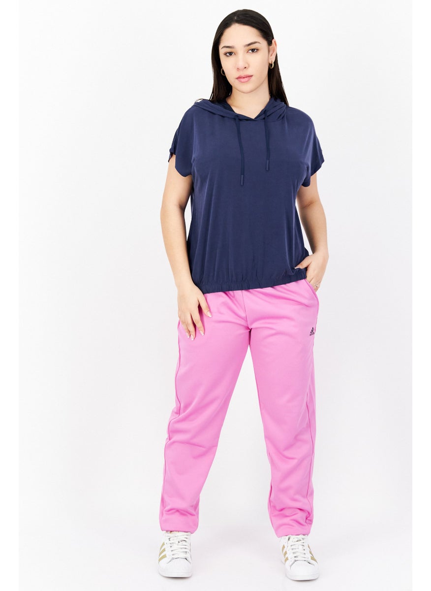 Marc New York Women Hooded Neck Short Sleeve Plain Top, Navy  - Image 3