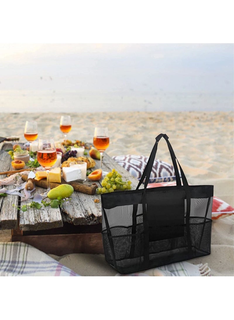 8 Pockets Summer Large Beach Bag for Towels Mesh Durable Beach Bag for Toys Waterproof Underwear Pocket Beach Tote Bag 70*18*45cm  - Image 4
