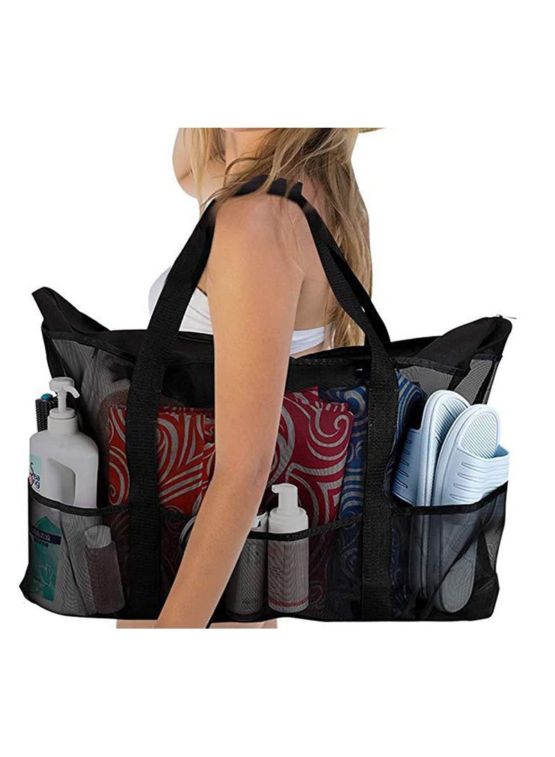 8 Pockets Summer Large Beach Bag for Towels Mesh Durable Beach Bag for Toys Waterproof Underwear Pocket Beach Tote Bag 70*18*45cm  - Image 2