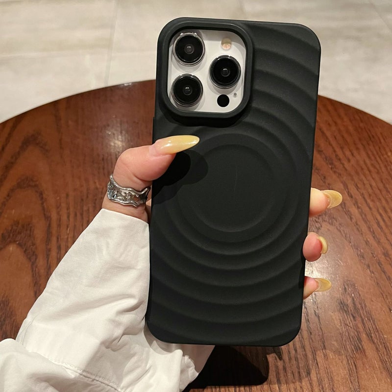 Apple iPhone 16 Pro Phone Case, TPU Shockproof Premium Fashion Creative Circle Texture Drop-Proof Soft Case (Black)