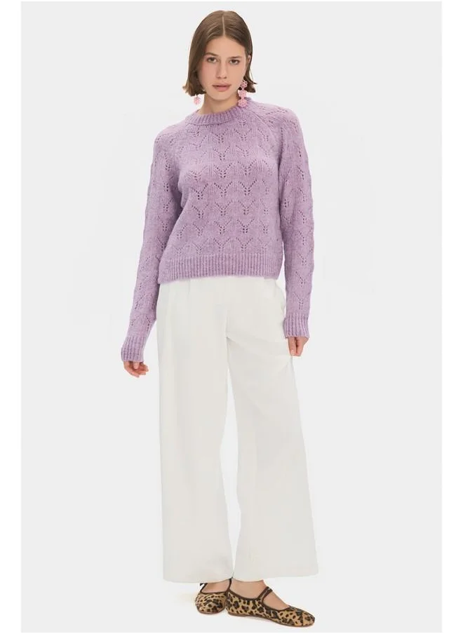 جون June Women High Collar Openwork/Hole Knitwear Sweater Lilac