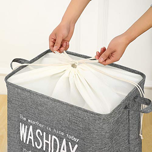 VALAMJI VALAMJI Washday Bag Foldable and Collapsible Laundry Bag Washing Bin Dirty Clothes Basket Large Hamper Basket with Carry Handle and Drawstring closure 75L Grey 1PCS  - Image 2