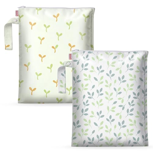 HECCEI Wet Dry Bag 2Pack Reusable Waterproof Wet Bags for Swimsuits Baby Clothes Leakproof Cloth Diaper Wet Bags for Travel Diaper Changes Little Sprouts - Image 1