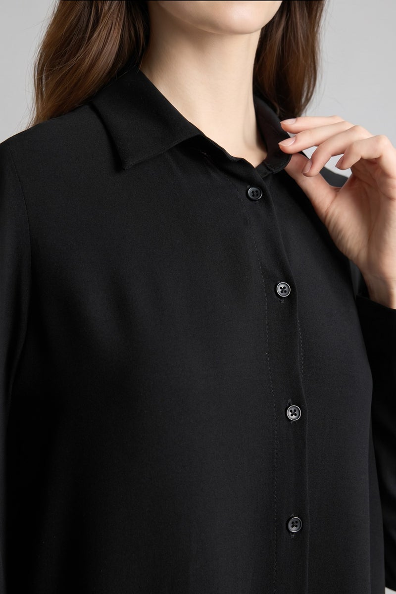 DeFacto Black Woman Regular Fit Shirt Collar Long Sleeve Tunic Casual - Image 4