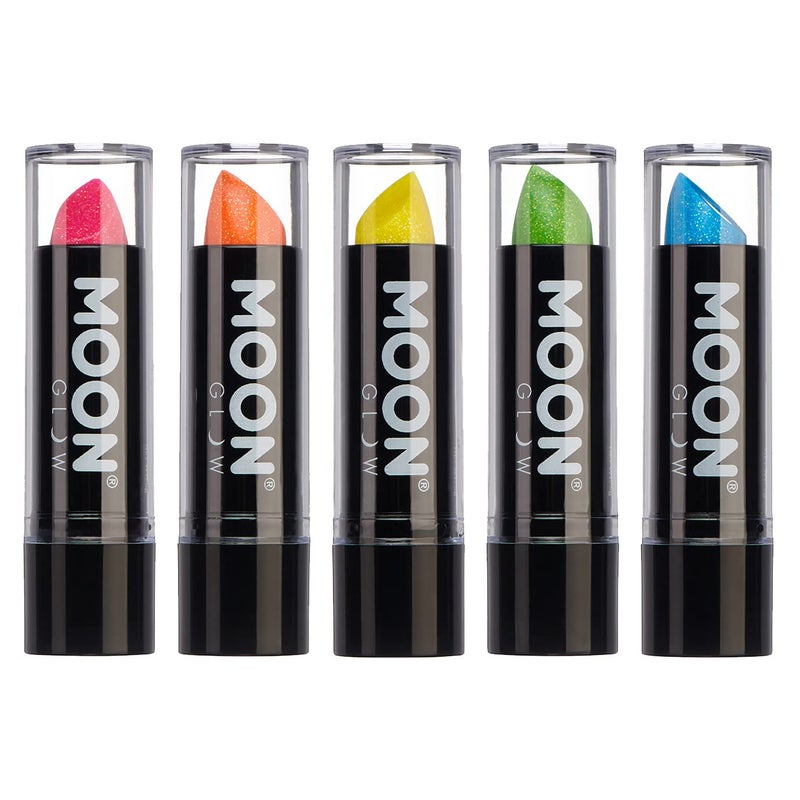 Moon Glow 5g Neon UV Glitter Lipstick Set of 5 Glows brightly under blacklights
