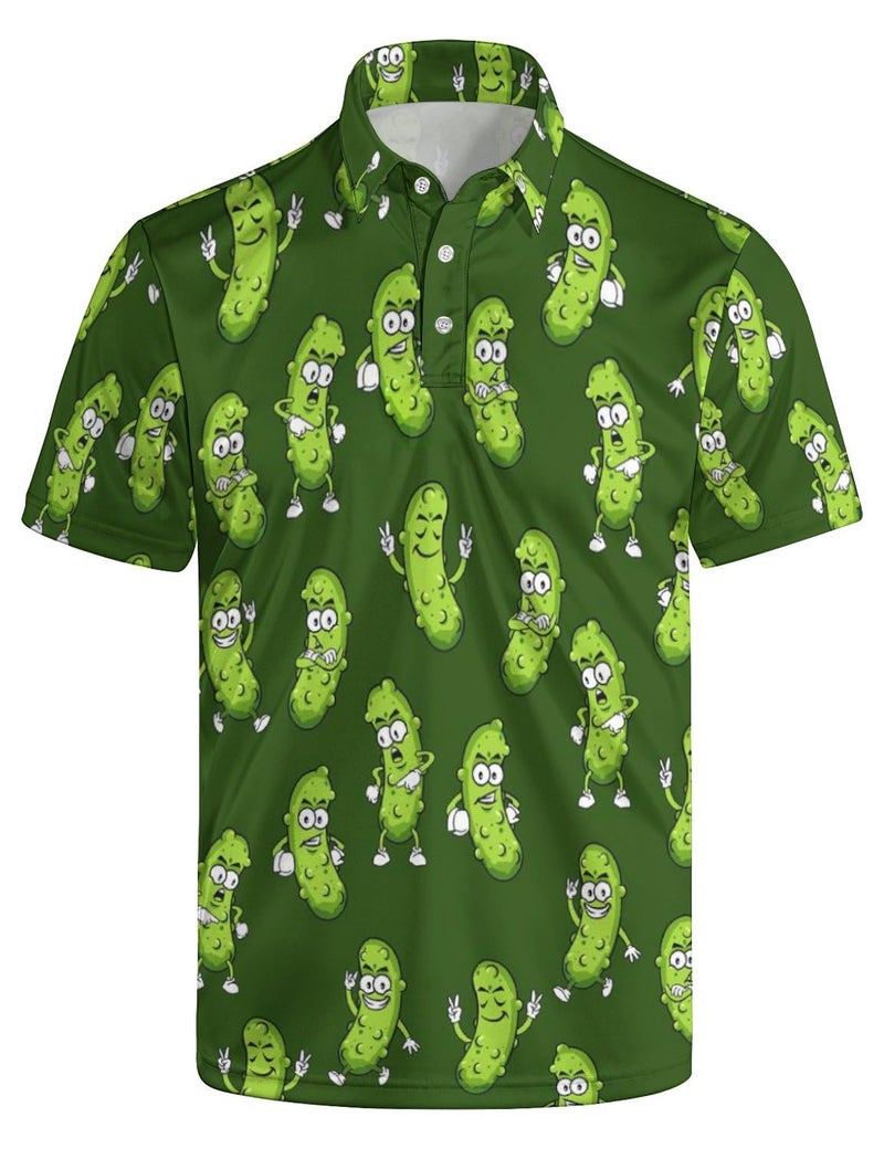 NELife Mens Funny Golf Shirt Collared Pickles Polo Shirts for Men Short Sleeve Dry Fit Performance Activewear Polos M