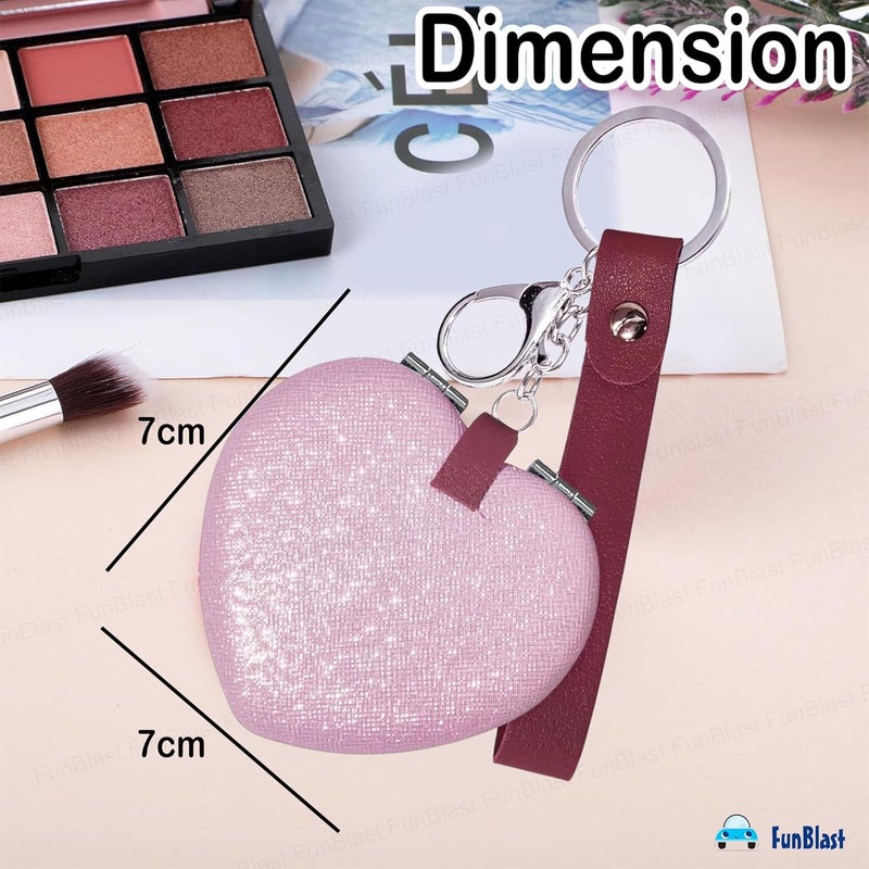 FunBlast FunBlast Heart Shape Makeup Mirror for Women Aesthetic Mini Mirror Portable Folding Double Sided Compact Mirror with 1X 2X Magnification Keychain Mirror Pink  - Image 3