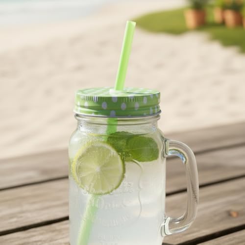 Ash  Roh Ash & Roh® - Glass Mason Jar with Multi-Color Air-Tight Lids with Straw Mugs with Handle, Regular Mouth for Kitchen - 500 ML (4) - Image 4