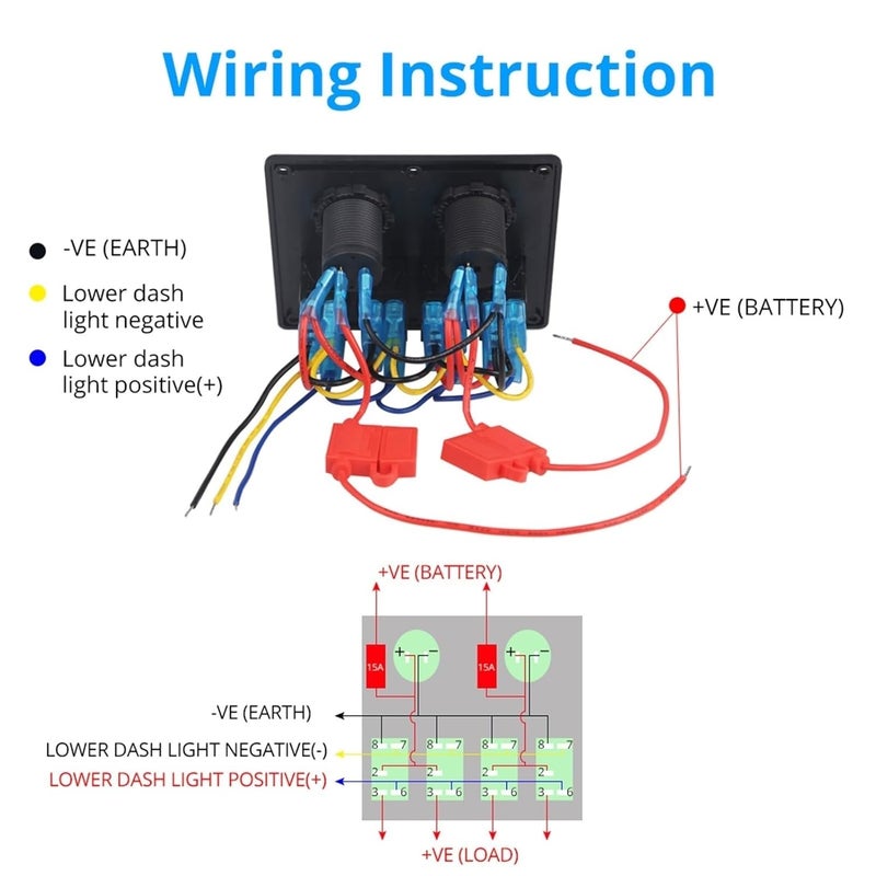 Wivplex 12V 24V 4 Gang Toggle Switch Panel with USB Charger - Image 2