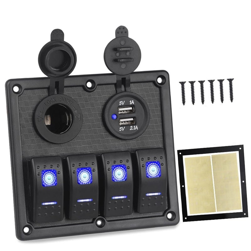 Wivplex 12V 24V 4 Gang Toggle Switch Panel with USB Charger - Image 1
