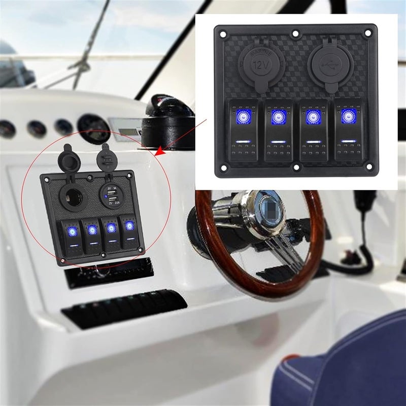 Wivplex 12V 24V 4 Gang Toggle Switch Panel with USB Charger - Image 4