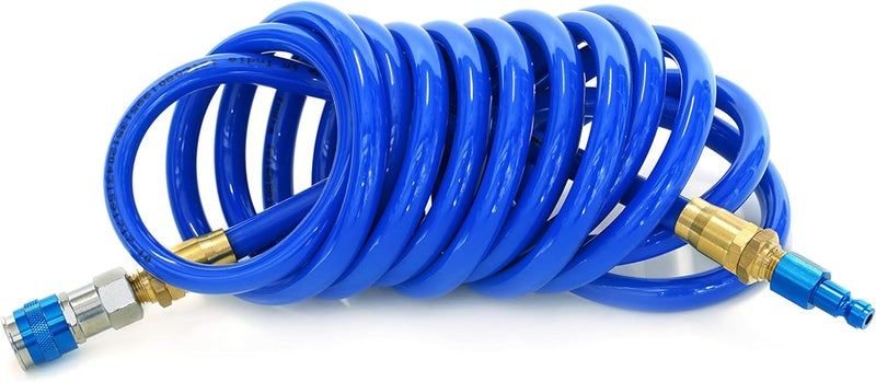 Steelman 15-Foot Coiled 3/8-Inch ID Air Hose with Reusable Brass Fittings - Image 1