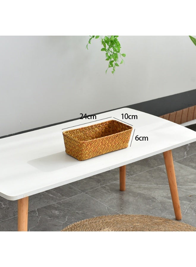 سلة تخزين الأعشاب البحرية من القش، صندوق تخزين منسوج يدويًا، صندوق تخزين مستحضرات التجميل، تخزين سطح المكتب بدون غطاء - Image 3