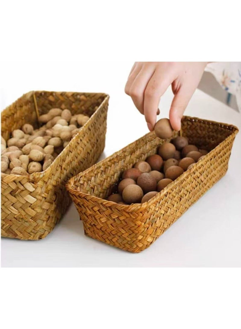 سلة تخزين الأعشاب البحرية من القش، صندوق تخزين منسوج يدويًا، صندوق تخزين مستحضرات التجميل، تخزين سطح المكتب بدون غطاء - Image 2