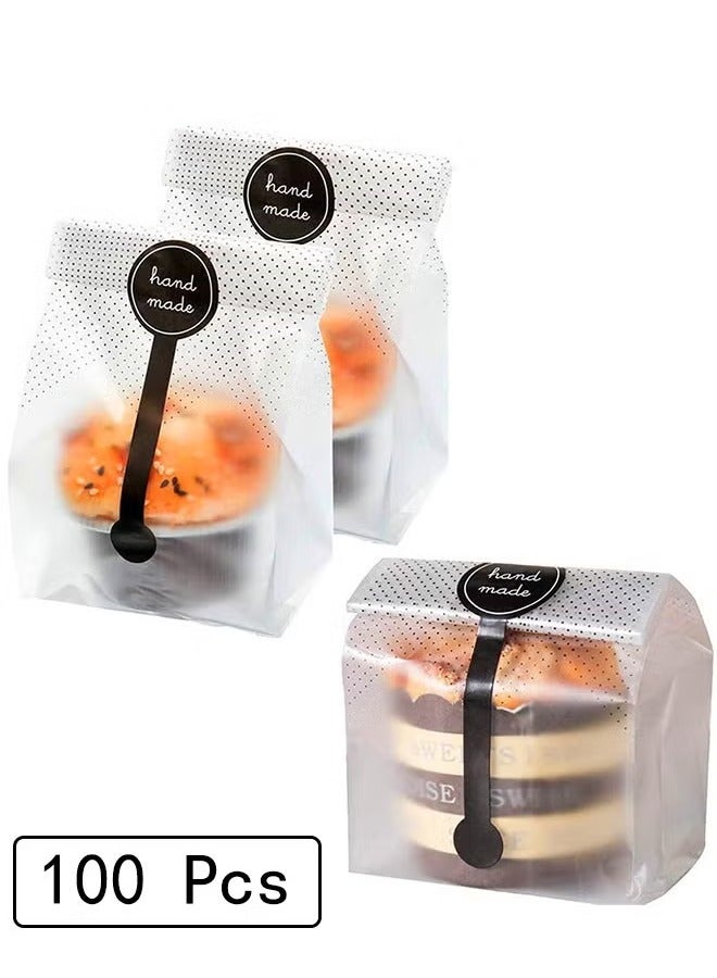 100 Pieces Bread Packaging Bags, Translucent Plastic Bags, Cellophane, Pastry Treat Bags, Gift Bags for Candies Cookies Chocolate with Stickers - Image 1