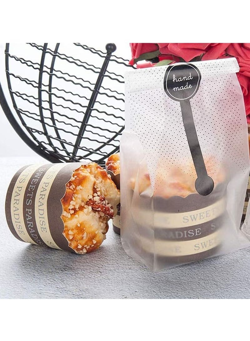 100 Pieces Bread Packaging Bags, Translucent Plastic Bags, Cellophane, Pastry Treat Bags, Gift Bags for Candies Cookies Chocolate with Stickers - Image 4