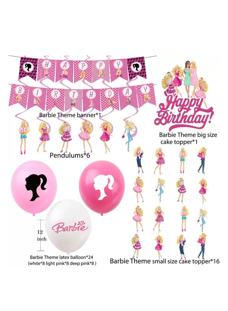 48 Pieces Barbie Theme Birthday Decorations for Children's Birthday Supplies - Image 2