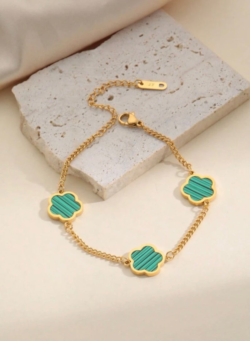 نون-شى اسوارة نسائية أنيقة من الاستانلس ستيل مطلية باللون الذهبي عيار 18