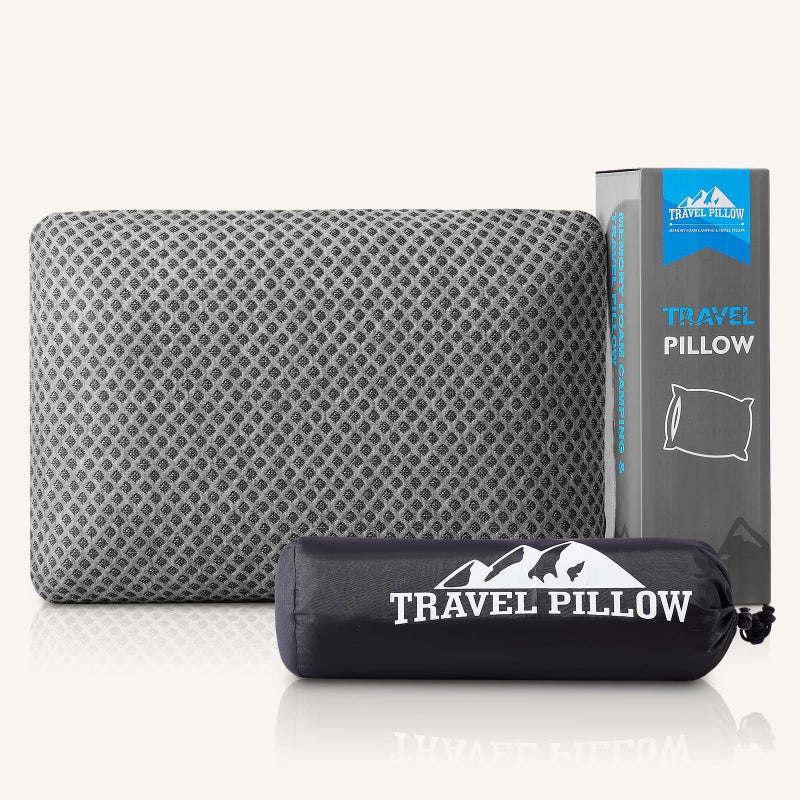 PEUJEW Travel Pillow Memory Foam Pillows, Camping Pillow-Compressible Medium Firm, Breathable Cover, Ideal Backpacking Hiking, Bed Pillows, Airplane and Car (Dark Grey, M) - Image 1
