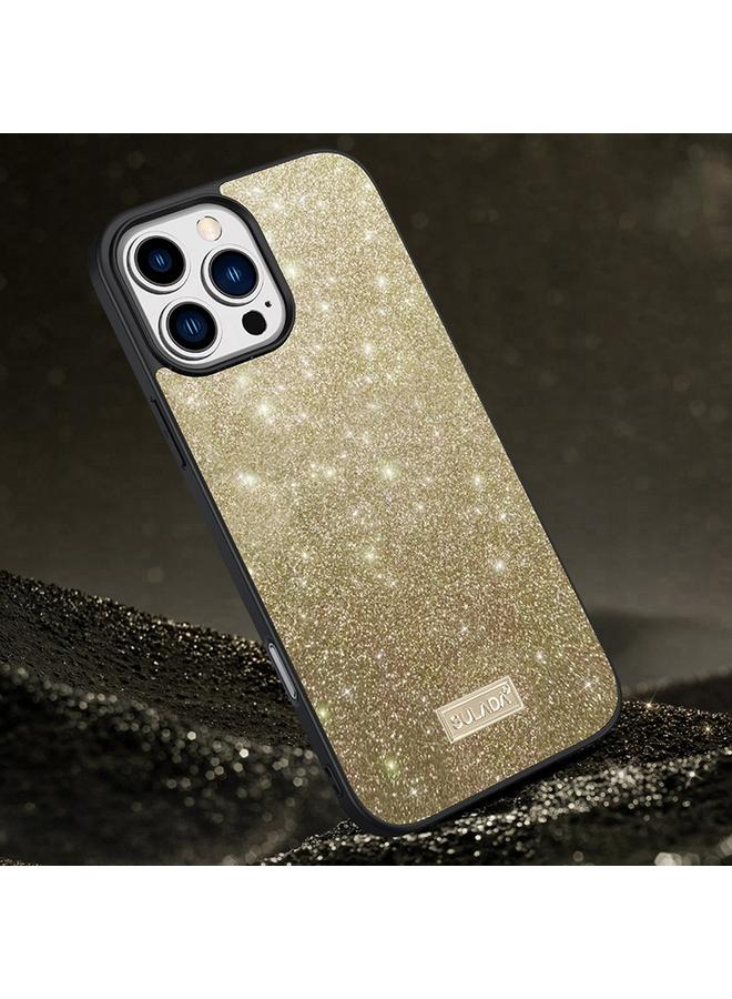 Case For iPhone 16 Pro Max Glittery PC Hybrid TPU Handmade Leather Phone Case