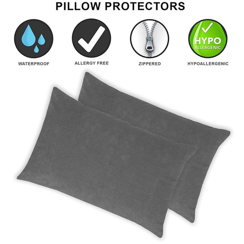 Mattress Protector Cotton Terry Pillow Protector Bedding Pillowcase for Protection Bed Bug and Dust Mite Resistant Pillow Cover Standard Size 18 X 28 Inch Grey Set of 4 - Image 4