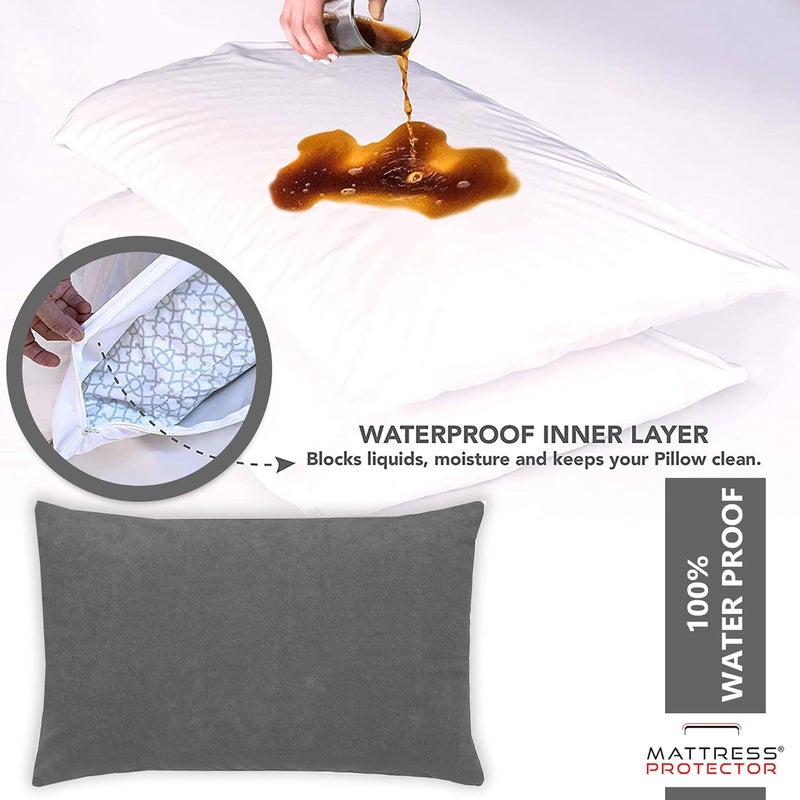 Mattress Protector Cotton Terry Pillow Protector Bedding Pillowcase for Protection Bed Bug and Dust Mite Resistant Pillow Cover Standard Size 18 X 28 Inch Grey Set of 4 - Image 3