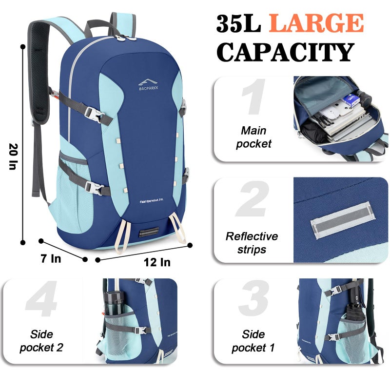 BAGPARKK Hiking Backpack,Large 35L Travel Backpacks for Men Women,Water Resistant Ultra Lightweight Foldable Packable Camping Daypack for Outdoor Sports - Image 3