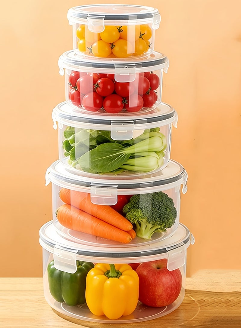 وفوفا 5 قطع من حاويات تخزين الطعام مع أغطية محكمة الإغلاق، مصنوعة من مادة صديقة للبيئة خالية من مادة BPA، تصميم قابل للتدحرج للاستخدام في الثلاجة/المطبخ/المطعم، مجموعة سهلة التنظيف لحفظ الطعام، حافظة الطعام (مستديرة) - Image 1