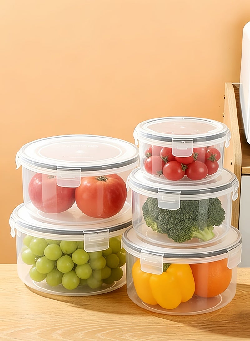 وفوفا 5 قطع من حاويات تخزين الطعام مع أغطية محكمة الإغلاق، مصنوعة من مادة صديقة للبيئة خالية من مادة BPA، تصميم قابل للتدحرج للاستخدام في الثلاجة/المطبخ/المطعم، مجموعة سهلة التنظيف لحفظ الطعام، حافظة الطعام (مستديرة) - Image 2