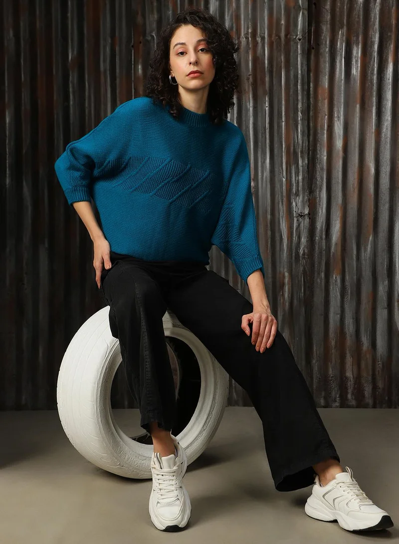HIGH STAR Women's Deep Teal 100% Acrylic Solid Oversized Sweater
