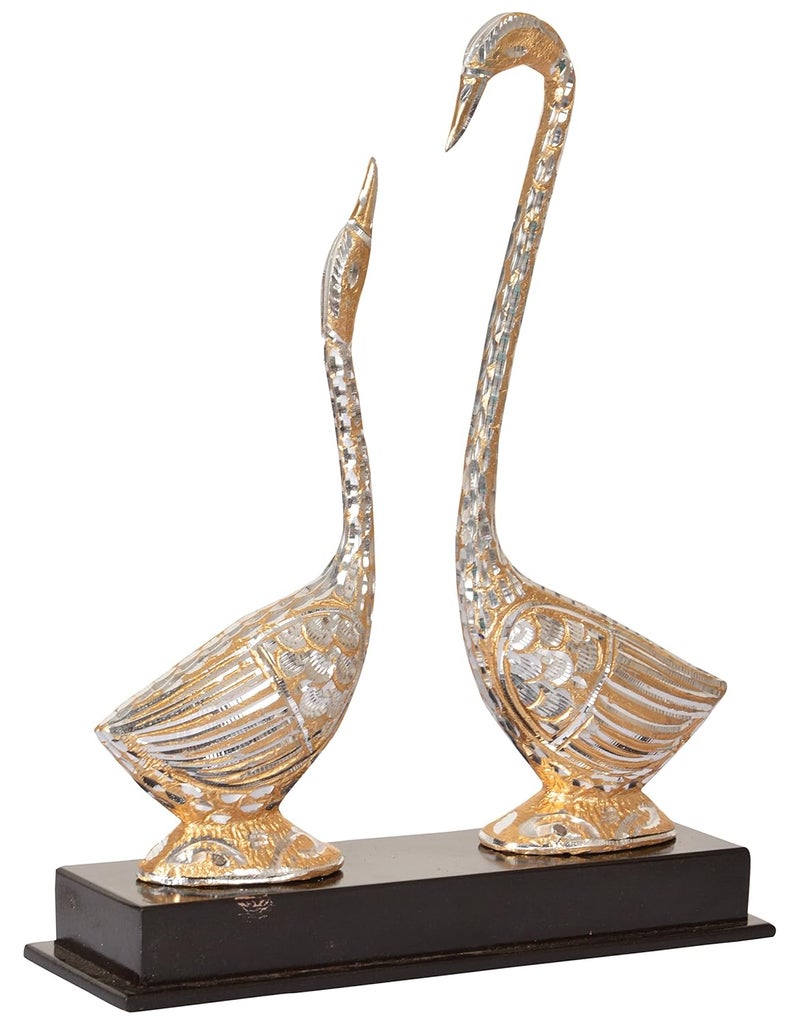 HOUZZPLUS Handicraft White Metal Pair of Swan Statue Showpiece Vastu Decorative Figurine24 cm x 7 cm x 30 cm Gold Silver - Image 3
