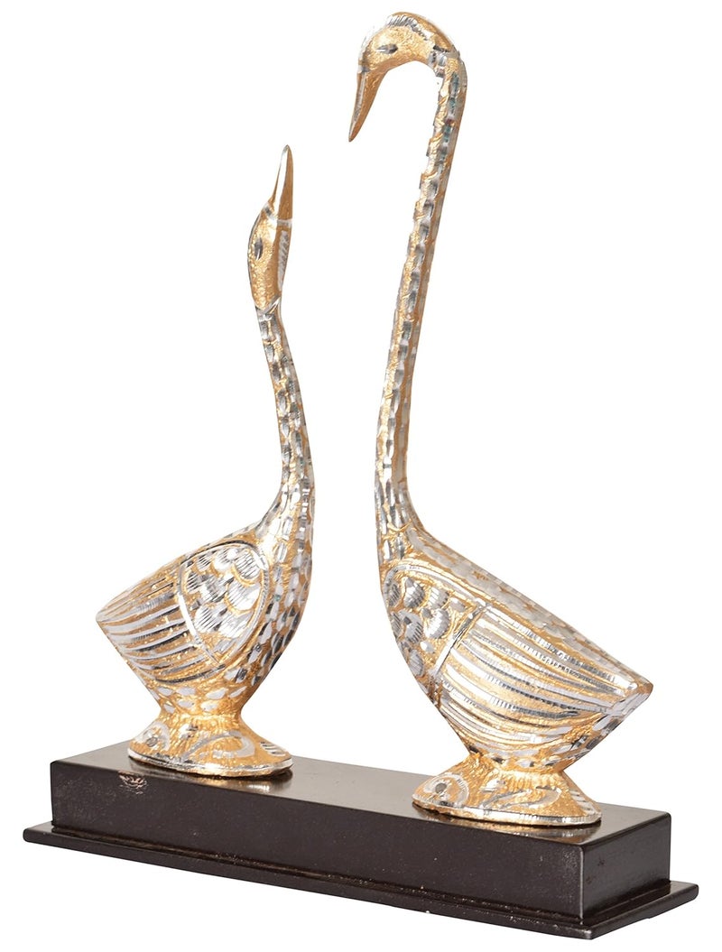 HOUZZPLUS Handicraft White Metal Pair of Swan Statue Showpiece Vastu Decorative Figurine24 cm x 7 cm x 30 cm Gold Silver - Image 2