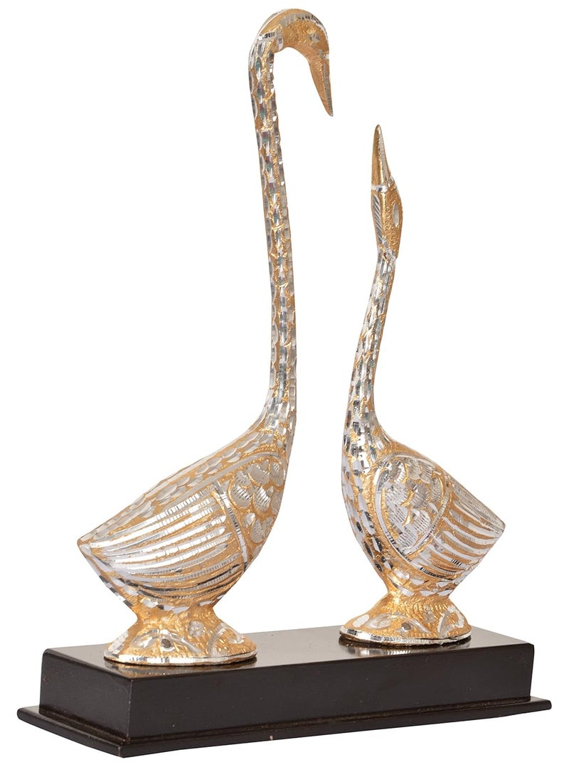 HOUZZPLUS Handicraft White Metal Pair of Swan Statue Showpiece Vastu Decorative Figurine24 cm x 7 cm x 30 cm Gold Silver - Image 4