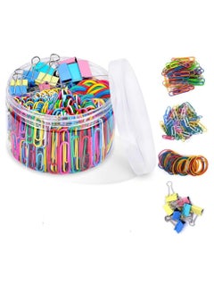 Oasisgalore 240Pcs Colored Office Clips Set, Assorted Sizes Paperclips Paper Clamps Rubber Bands  - Image 1