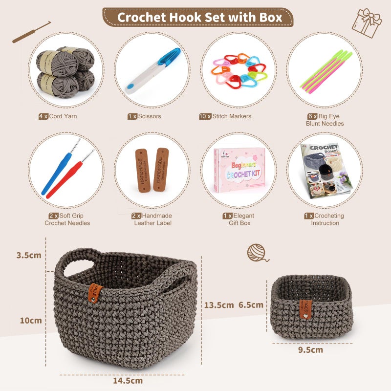 Aeelike 27PCS Crochet Basket Kit for Beginners (L&S), Crocheting Basket for Storage, Knitting Starter Set with Instruction, Complete Beginner Crochet Kit, Crocheting Gift for Home Decor - Image 2