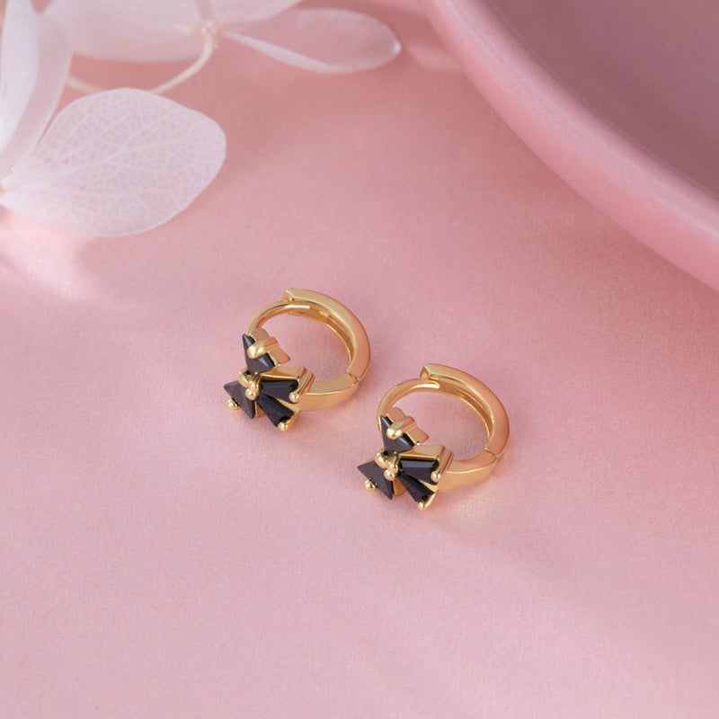 Reffeer Solid 925 Sterling Silver Bow Hoop Earrings Huggie for Women Teen Girls Black CZ Bowknot Hoop Earrings Ribbon Cartilage Huggie (C-18K Gold) - Image 5