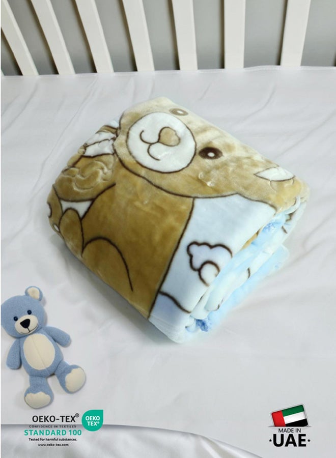Cotton home Ultra-Soft Bear Baby Blanket Lightweight & Cozy Plush with Embossed Designs, 140x110cm - Blue - Image 5