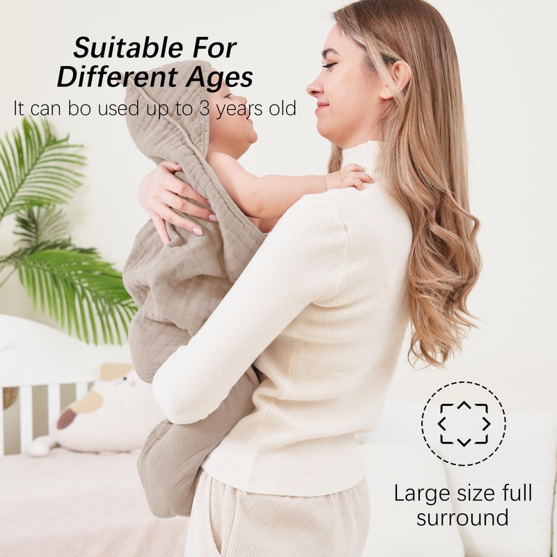 SWEET DOLPHIN Muslin Hooded Baby Bath Towels - 2 Pack 100% Cotton Towel for Babies, Infants, Toddlers - 32x32Inch - Highly Absorbent and Newborn Essential, Brown - Image 4