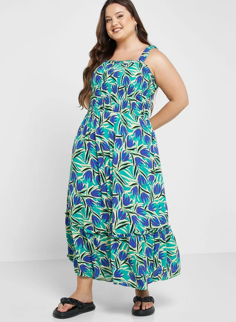 Only Carmakoma Strappy Printed Tiered Dress