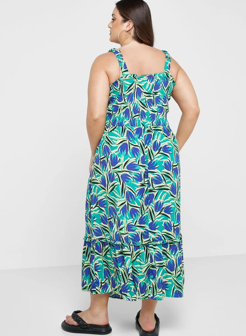 Only Carmakoma Strappy Printed Tiered Dress