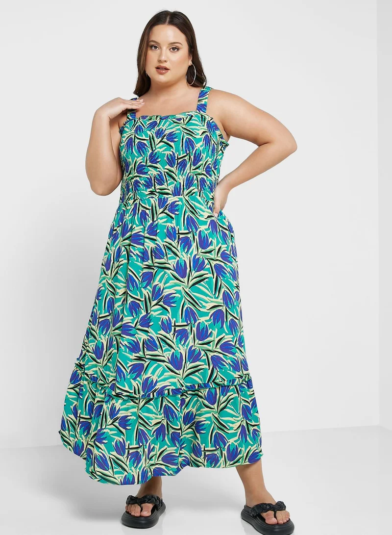 Only Carmakoma Strappy Printed Tiered Dress