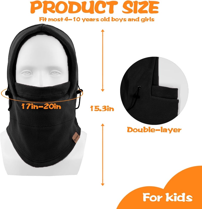 Dymex Kids Balaclava Windproof Ski Mask Hood Face Mask Neck Warmer for Cold Weather - Black - Image 5