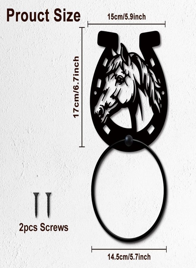 MAYJOYDIY Horse Head Horseshoes Metal Towel Ring, Farm Animal Black Hand Towel Holder, Mane Steed Design Hanging Ring Wall Mounted Bathroom Accessories for Bathroom Kitchen Home Decoration Gift - Image 2