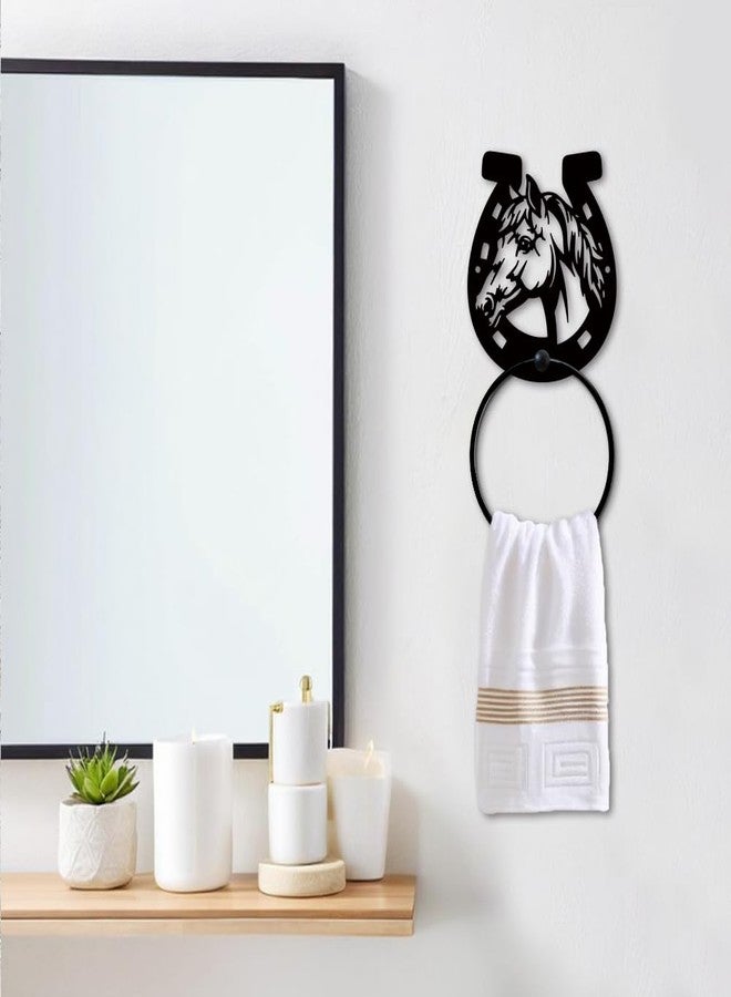MAYJOYDIY Horse Head Horseshoes Metal Towel Ring, Farm Animal Black Hand Towel Holder, Mane Steed Design Hanging Ring Wall Mounted Bathroom Accessories for Bathroom Kitchen Home Decoration Gift - Image 5