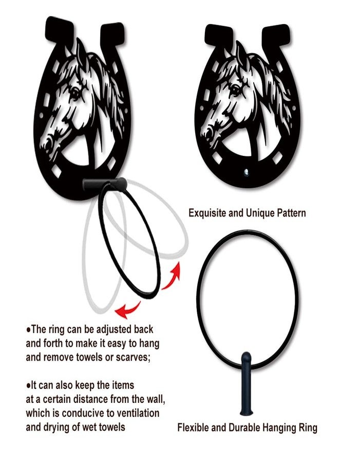 MAYJOYDIY Horse Head Horseshoes Metal Towel Ring, Farm Animal Black Hand Towel Holder, Mane Steed Design Hanging Ring Wall Mounted Bathroom Accessories for Bathroom Kitchen Home Decoration Gift - Image 4
