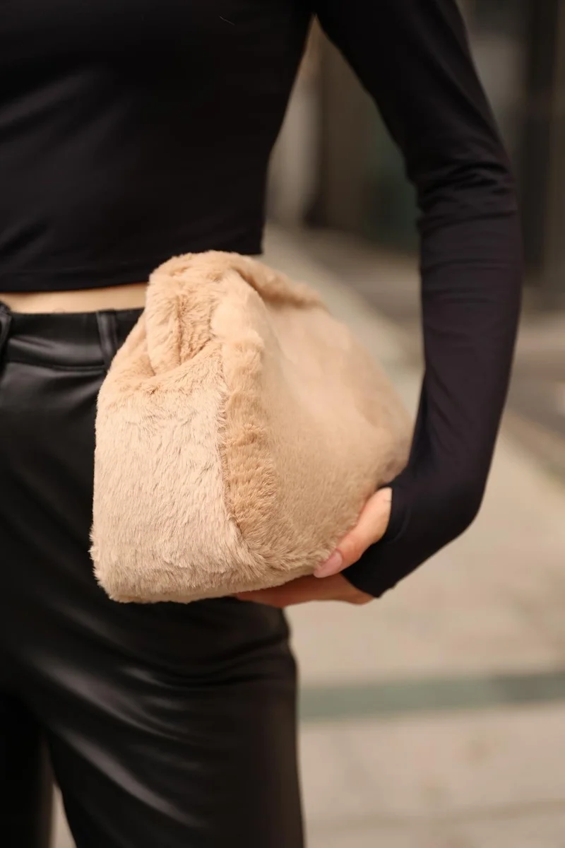 Bahels Women's Milky Coffee Soft Plush Clutch Bag