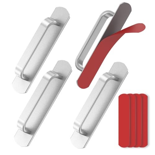 Mixizigoz 4 Pack 57 Inch Adhesive Cabinet Handles No Drill Stick on Door Push Pulls for Closet Drawer Fridge Peel Stick Sliding Door Handles with Strong Adhesive Secure Grip 4 Silver - Image 1