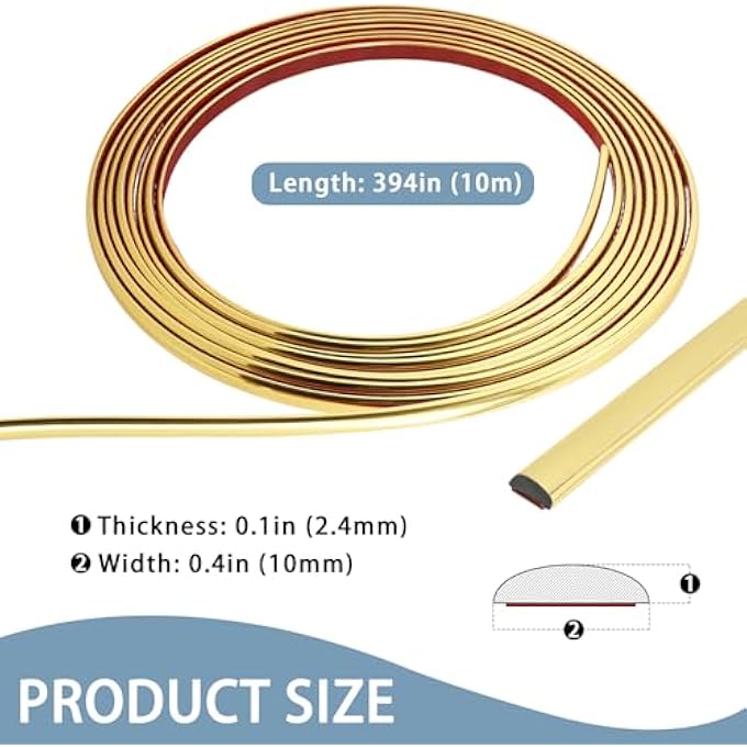 SHINY GOLD FLEXIBLE PEEL AND STICK WALL & FLOOR STRIP, MOLDING TRIM FOR TILE, MIRROR, CABINET (32.8 FT X 0.4 INCH) - Image 3